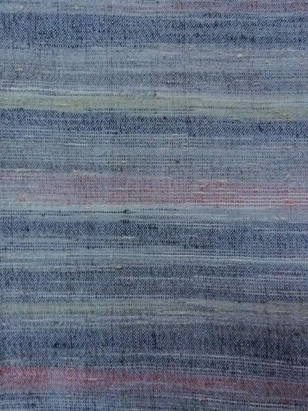 Photo5: N1112U Vintage Japanese kimono  Grayish Light Blue HITOE unlined for women / Wool. Stripes,   (Grade D) (5)