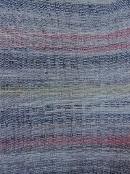 Photo6: N1112U Vintage Japanese kimono  Grayish Light Blue HITOE unlined for women / Wool. Stripes,   (Grade D) (6)