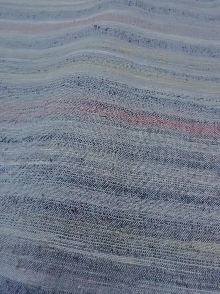 Photo8: N1112U Vintage Japanese kimono  Grayish Light Blue HITOE unlined for women / Wool. Stripes,   (Grade D) (8)