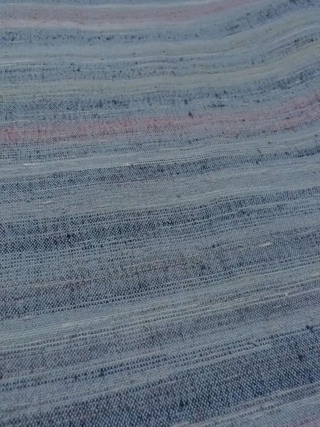 Photo10: N1112U Vintage Japanese kimono  Grayish Light Blue HITOE unlined for women / Wool. Stripes,   (Grade D) (10)