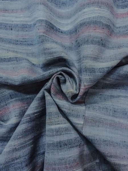 Photo11: N1112U Vintage Japanese kimono  Grayish Light Blue HITOE unlined for women / Wool. Stripes,   (Grade D) (11)