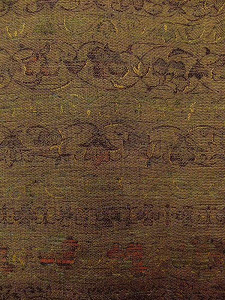 Photo5: N1112Y Vintage Japanese kimono  Dark Yellow HITOE unlined for women / Wool. Chinese flower,   (Grade B) (5)