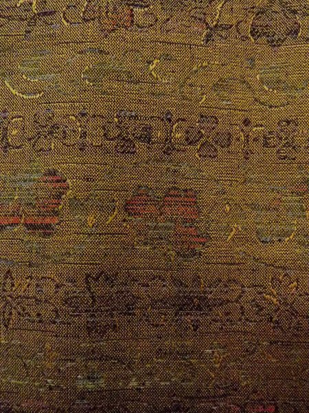 Photo7: N1112Y Vintage Japanese kimono  Dark Yellow HITOE unlined for women / Wool. Chinese flower,   (Grade B) (7)