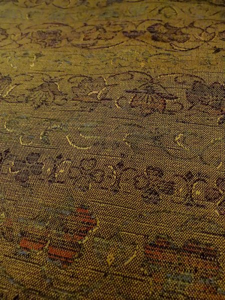 Photo8: N1112Y Vintage Japanese kimono  Dark Yellow HITOE unlined for women / Wool. Chinese flower,   (Grade B) (8)