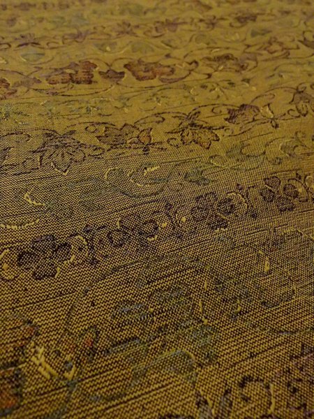 Photo10: N1112Y Vintage Japanese kimono  Dark Yellow HITOE unlined for women / Wool. Chinese flower,   (Grade B) (10)