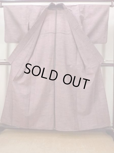 Photo2: Mint N1112Z Vintage Japanese kimono  Dark Red HITOE unlined for women / Wool. Plaid Checks   (Grade A) (2)