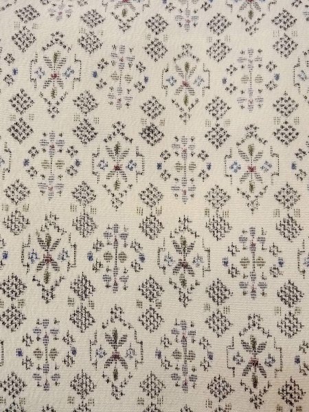 Photo6: N1113B Vintage Japanese kimono   Ivory HITOE unlined for women / Wool. Flower,   (Grade C) (6)