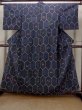 Photo1: N1113D Vintage Japanese kimono   Indigo Blue HITOE unlined for women / Wool. Flower,   (Grade D) (1)