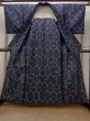 Photo2: N1113D Vintage Japanese kimono   Indigo Blue HITOE unlined for women / Wool. Flower,   (Grade D) (2)