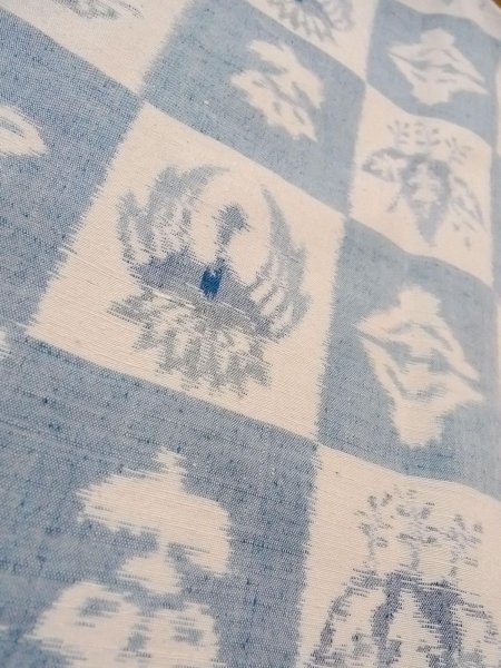 Photo8: N1126B Vintage Japanese kimono  Grayish Blue TSUMUGI pongee for women / Silk. Flower,   (Grade B) (8)