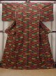 Photo1: Mint N1126C Vintage Japanese kimono  Vivid Multi Color TSUMUGI pongee for women / Silk. Folding fan There is a part of tailoring thread  (Grade A) (1)