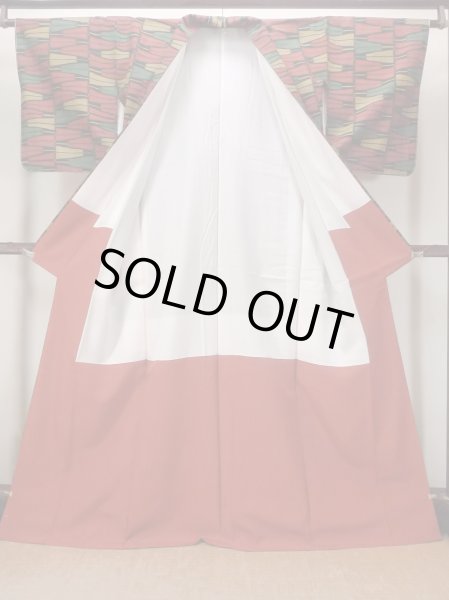 Photo2: Mint N1126C Vintage Japanese kimono  Vivid Multi Color TSUMUGI pongee for women / Silk. Folding fan There is a part of tailoring thread  (Grade A) (2)