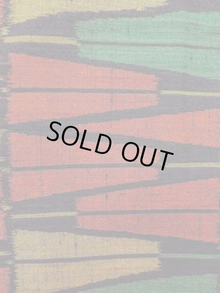 Photo5: Mint N1126C Vintage Japanese kimono  Vivid Multi Color TSUMUGI pongee for women / Silk. Folding fan There is a part of tailoring thread  (Grade A) (5)