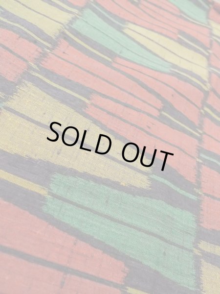 Photo8: Mint N1126C Vintage Japanese kimono  Vivid Multi Color TSUMUGI pongee for women / Silk. Folding fan There is a part of tailoring thread  (Grade A) (8)