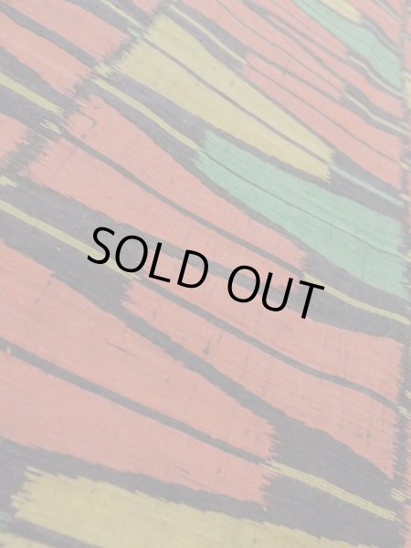 Photo9: Mint N1126C Vintage Japanese kimono  Vivid Multi Color TSUMUGI pongee for women / Silk. Folding fan There is a part of tailoring thread  (Grade A) (9)