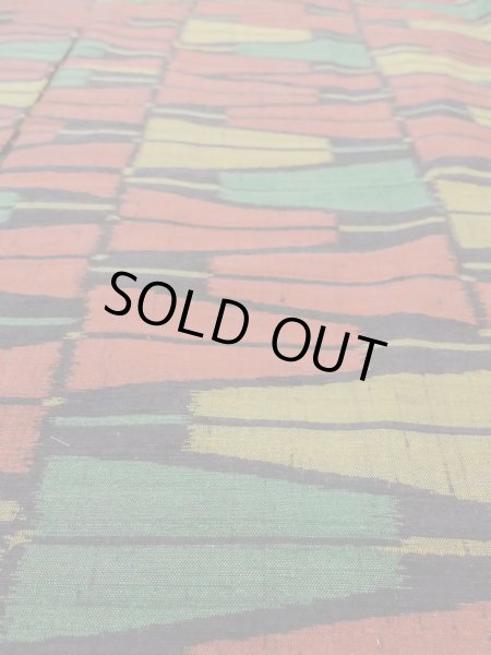 Photo10: Mint N1126C Vintage Japanese kimono  Vivid Multi Color TSUMUGI pongee for women / Silk. Folding fan There is a part of tailoring thread  (Grade A) (10)