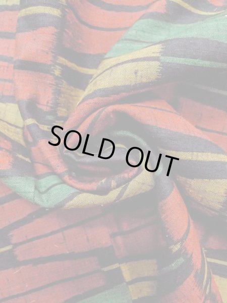 Photo11: Mint N1126C Vintage Japanese kimono  Vivid Multi Color TSUMUGI pongee for women / Silk. Folding fan There is a part of tailoring thread  (Grade A) (11)