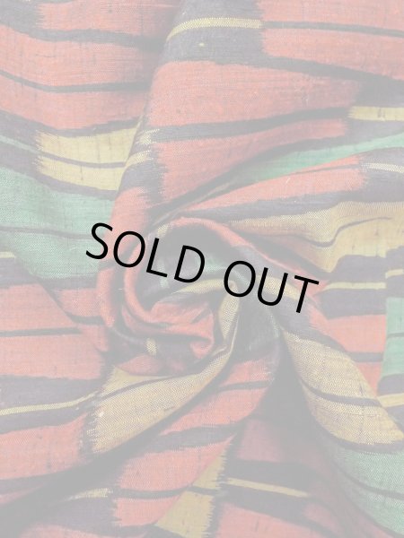 Photo12: Mint N1126C Vintage Japanese kimono  Vivid Multi Color TSUMUGI pongee for women / Silk. Folding fan There is a part of tailoring thread  (Grade A) (12)