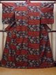 Photo1: Mint N1126D Vintage Japanese kimono  Dark Dark Red TSUMUGI pongee for women / Silk. Flower,   (Grade A) (1)