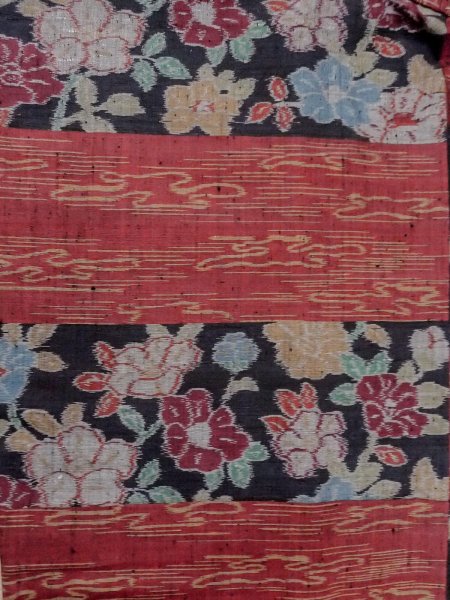 Photo3: Mint N1126D Vintage Japanese kimono  Dark Dark Red TSUMUGI pongee for women / Silk. Flower,   (Grade A) (3)