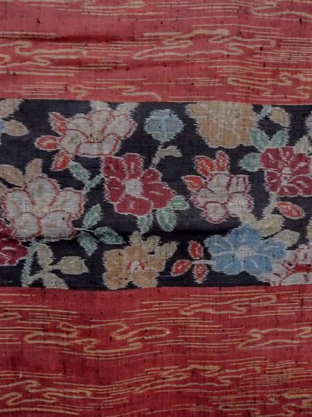 Photo4: Mint N1126D Vintage Japanese kimono  Dark Dark Red TSUMUGI pongee for women / Silk. Flower,   (Grade A) (4)