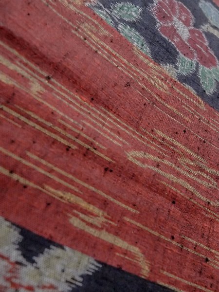 Photo9: Mint N1126D Vintage Japanese kimono  Dark Dark Red TSUMUGI pongee for women / Silk. Flower,   (Grade A) (9)