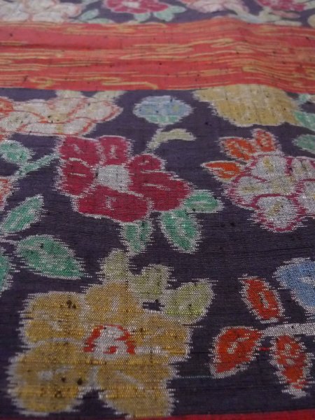 Photo10: Mint N1126D Vintage Japanese kimono  Dark Dark Red TSUMUGI pongee for women / Silk. Flower,   (Grade A) (10)