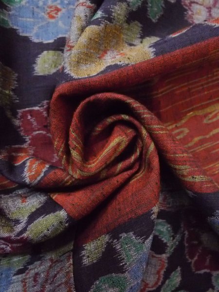 Photo11: Mint N1126D Vintage Japanese kimono  Dark Dark Red TSUMUGI pongee for women / Silk. Flower,   (Grade A) (11)