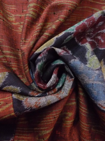 Photo12: Mint N1126D Vintage Japanese kimono  Dark Dark Red TSUMUGI pongee for women / Silk. Flower,   (Grade A) (12)