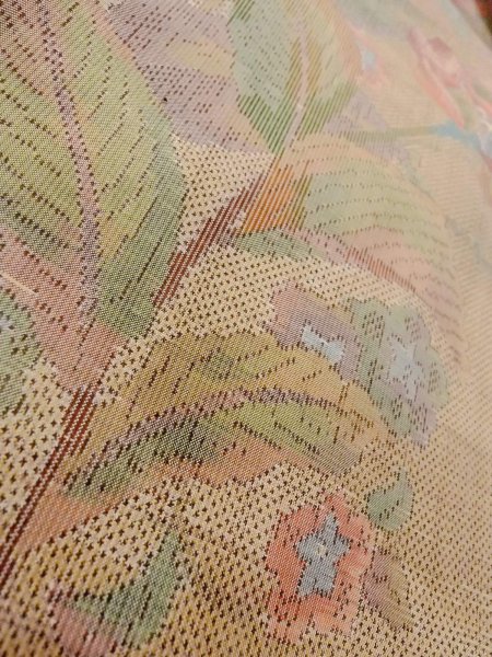 Photo10: N1126F Used Japanese kimono  Light Beige OSHIMA-TSUMUGI for women / Silk. Arabesque vine,   (Grade A) (10)
