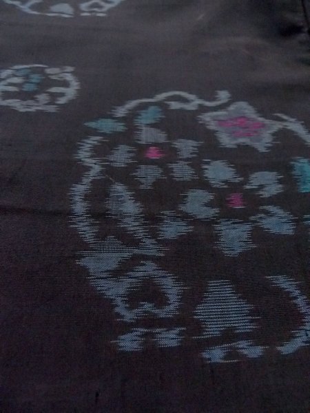 Photo10: N1126G Antique Japanese kimono   Black TSUMUGI pongee for women / Silk. Flower circle   (Grade A) (10)