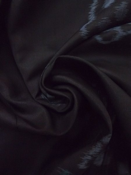 Photo12: N1126G Antique Japanese kimono   Black TSUMUGI pongee for women / Silk. Flower circle   (Grade A) (12)