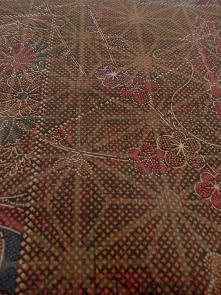 Photo10: N1126H Vintage Japanese kimono  Dark Brown TSUMUGI pongee for women / Silk. Flower,   (Grade A+) (10)