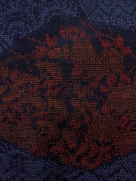 Photo5: N1126I Vintage Japanese kimono  Dark Indigo Blue TSUMUGI pongee for women / Silk. Wave,   (Grade B) (5)