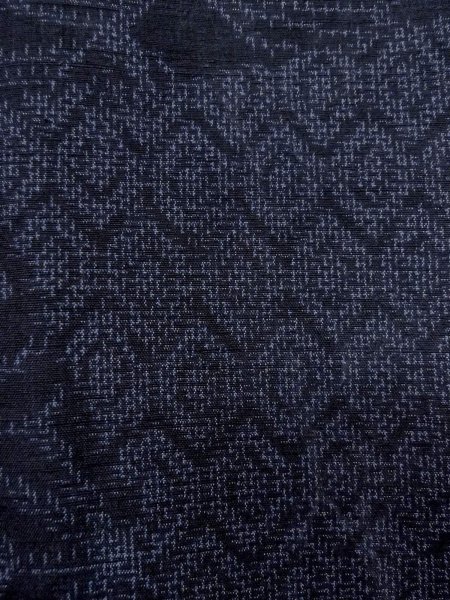 Photo7: N1126I Vintage Japanese kimono  Dark Indigo Blue TSUMUGI pongee for women / Silk. Wave,   (Grade B) (7)