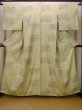 Photo1: N1126J Used Japanese kimono  Pale Yellowish Green TSUMUGI pongee for women / Silk. Flower,   (Grade B) (1)