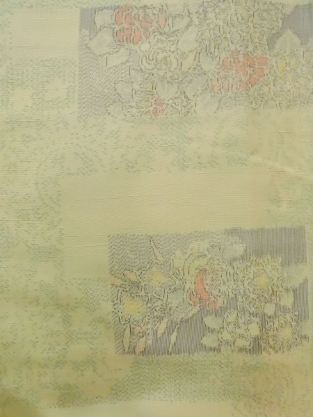 Photo4: N1126J Used Japanese kimono  Pale Yellowish Green TSUMUGI pongee for women / Silk. Flower,   (Grade B) (4)