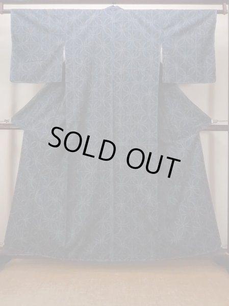 Photo1: N1126K Used Japanese kimono  Dark Indigo Blue TSUMUGI pongee for women / Silk. Stripes, There is a part of tailoring thread  (Grade A) (1)