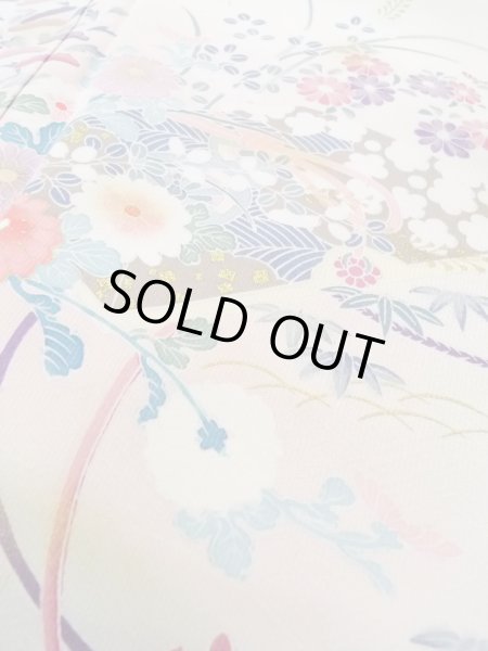 Photo10: N1126M Used Japanese kimono  Pale Off White HOUMONGI formal for women / Silk. Chrysanthemum, Letter box pattern  (Grade B) (10)