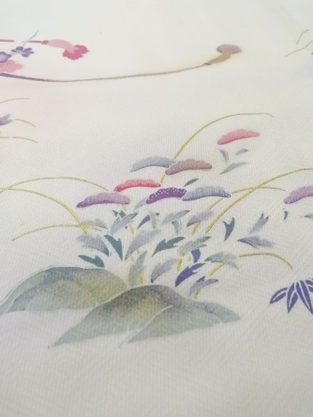 Photo11: N1126M Used Japanese kimono  Pale Off White HOUMONGI formal for women / Silk. Chrysanthemum, Letter box pattern  (Grade B) (11)