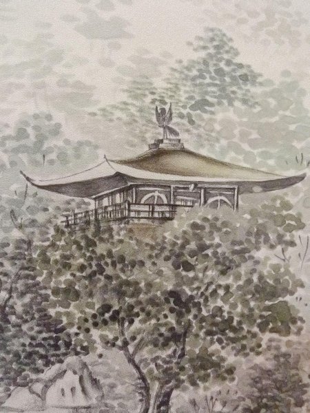 Photo11: N1126N Used Japanese kimono  Purplish Ivory HOUMONGI formal for women / Silk. Temple,   (Grade B) (11)