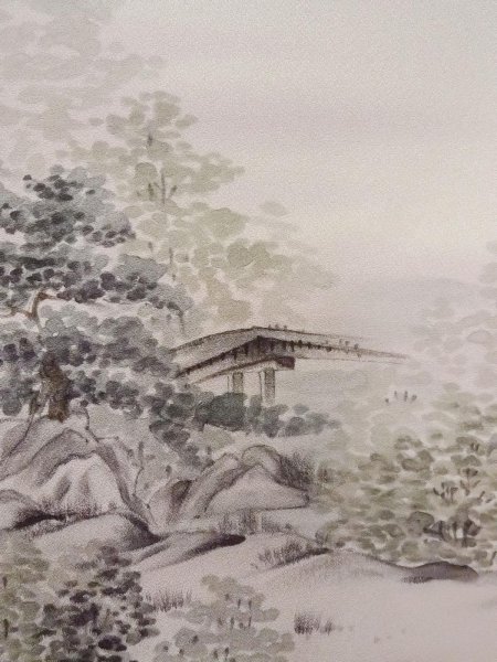 Photo12: N1126N Used Japanese kimono  Purplish Ivory HOUMONGI formal for women / Silk. Temple,   (Grade B) (12)