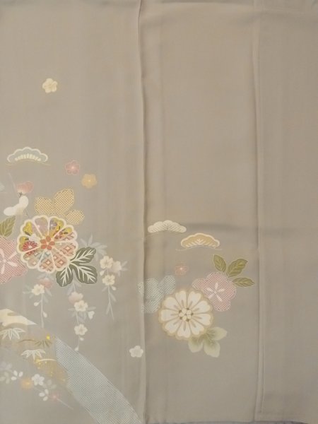 Photo5: N1126P Used Japanese kimono  Pale Beige HOUMONGI formal for women / Silk. SAKURA cherry blossom,   (Grade C) (5)
