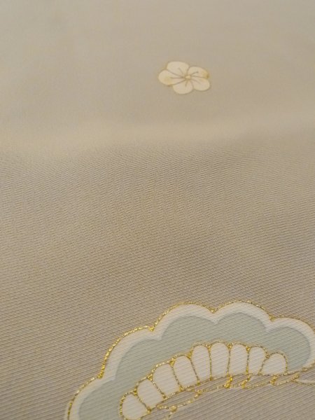 Photo16: N1126P Used Japanese kimono  Pale Beige HOUMONGI formal for women / Silk. SAKURA cherry blossom,   (Grade C) (16)