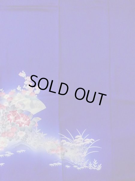 Photo5: N1126Q Vintage Japanese kimono   Blue HOUMONGI formal for women / Silk. Peony,   (Grade B) (5)