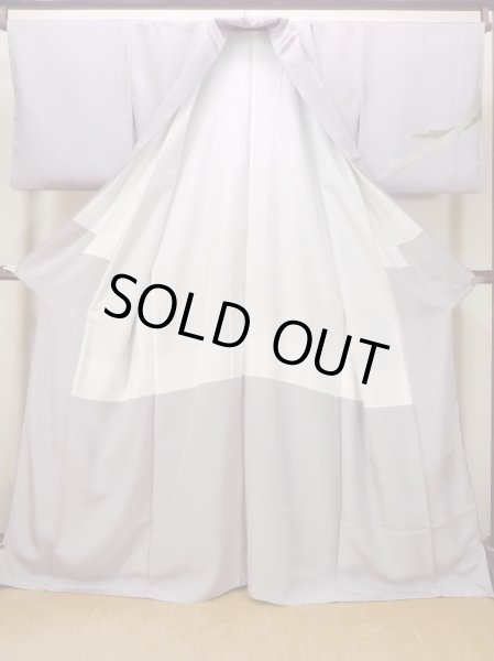 Photo3: N1126S Used Japanese kimono Pale Grayish Wisteria HOUMONGI formal for women / Silk. KIKYO Japanese balloonflower,   (Grade B) (3)