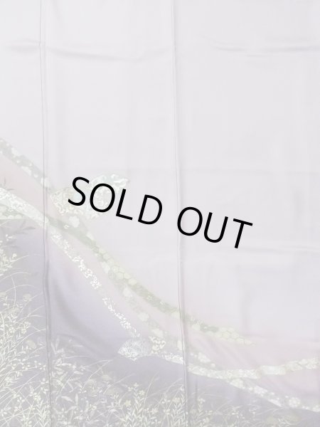 Photo4: N1126S Used Japanese kimono Pale Grayish Wisteria HOUMONGI formal for women / Silk. KIKYO Japanese balloonflower,   (Grade B) (4)