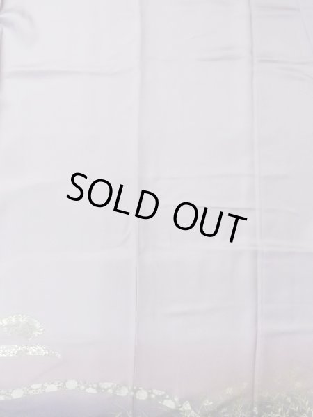 Photo5: N1126S Used Japanese kimono Pale Grayish Wisteria HOUMONGI formal for women / Silk. KIKYO Japanese balloonflower,   (Grade B) (5)