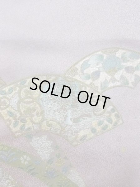 Photo6: N1126S Used Japanese kimono Pale Grayish Wisteria HOUMONGI formal for women / Silk. KIKYO Japanese balloonflower,   (Grade B) (6)