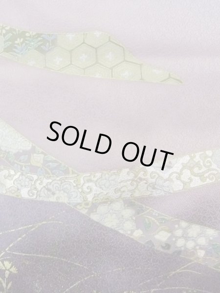 Photo9: N1126S Used Japanese kimono Pale Grayish Wisteria HOUMONGI formal for women / Silk. KIKYO Japanese balloonflower,   (Grade B) (9)
